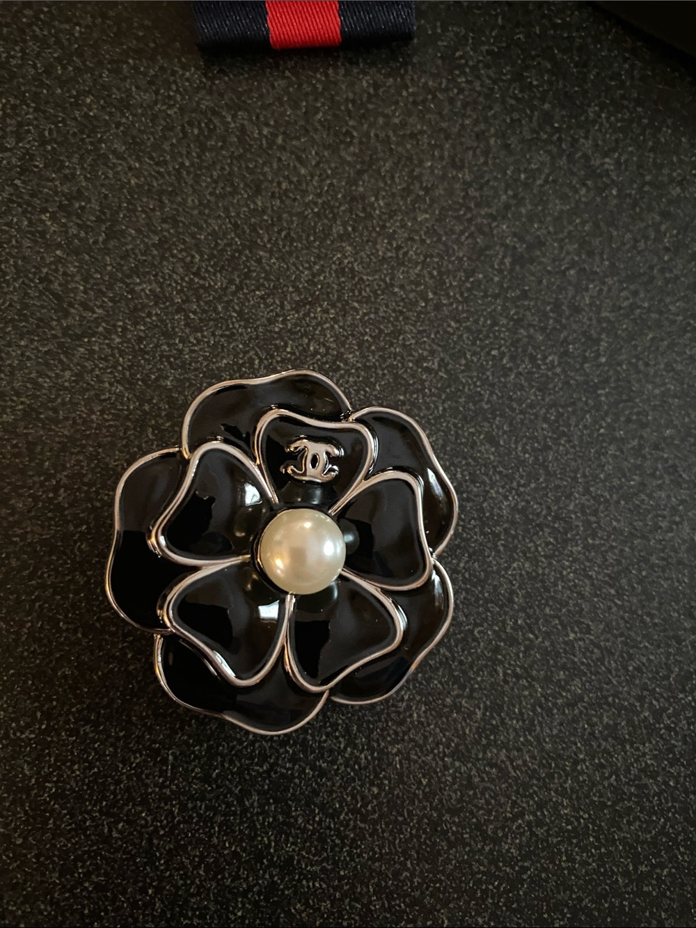 Fashion Jewelry Black Camellia Pearl Accent Brooch